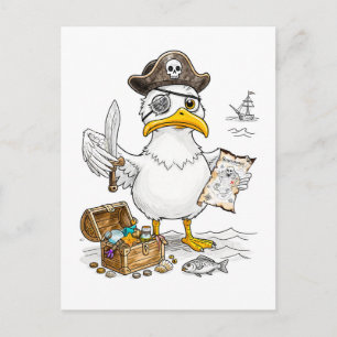 Comic Piraten Vogel Schatzsuche Postkarte