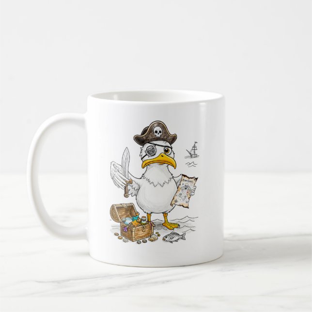 Comic Piratenvogel Schatzsuche Kaffeetasse (Links)