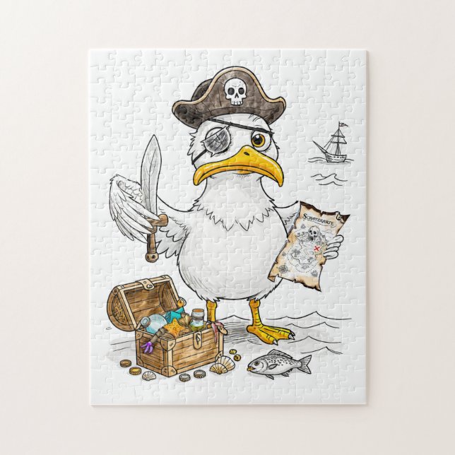 Comic Piratenvogel Schatzsuche Puzzle (Vertikal)