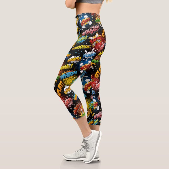Comic Pop Art Cartoon Super Hero Capri Leggings (Links)