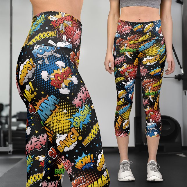Comic Pop Art Cartoon Super Hero Capri Leggings (Von Creator hochgeladen)