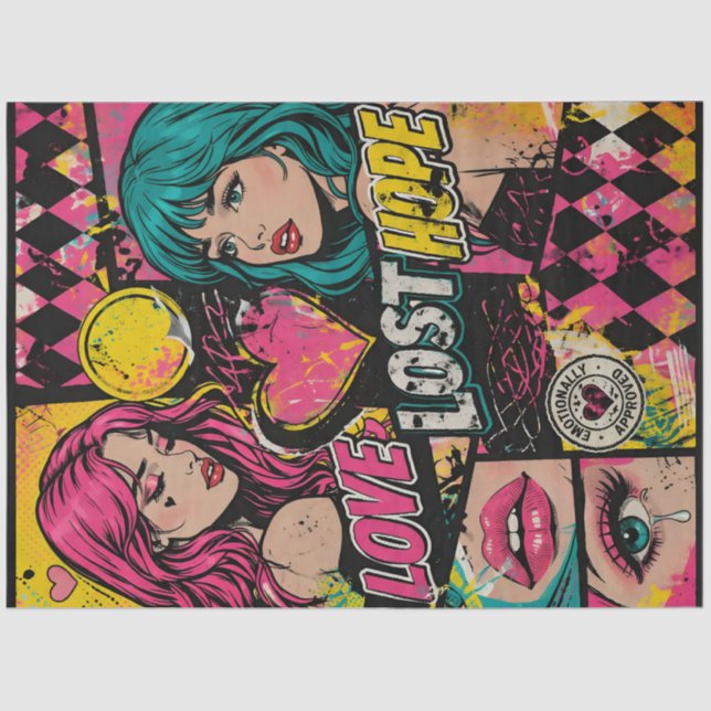 Comic Pop Art Decoupage Paper Love Strength Hope  Seidenpapier (Vorderseite)