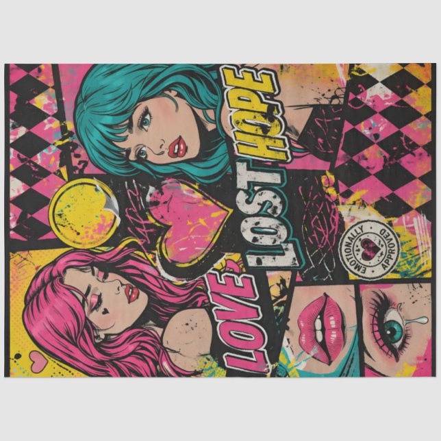 Comic Pop Art Découpage Papier Liebe Stärke Hoffnu (Vorderseite)