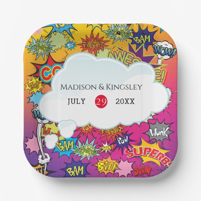 Comic Pop Art 💥 🎨 Hochzeit Graffiti Pappteller (Vorderseite)