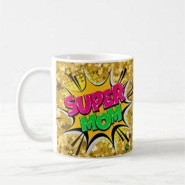 Comic Pop Art Lila Gelb Gelb SUPER MAMA Funny Kaffeetasse