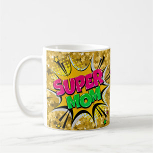 Comic Pop Art Lila Gelb Gelb SUPER MAMA Funny Kaffeetasse
