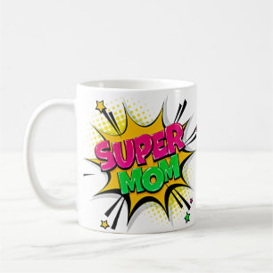 Comic Pop Art Lila Gelb Gelb SUPER MAMA Funny Kaffeetasse