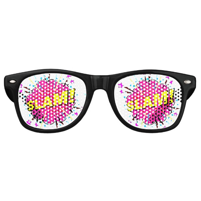 Comic Pop Art Pink Gelbe SLAM Neuartiger Sonnenwit Partybrille (Vorderseite)