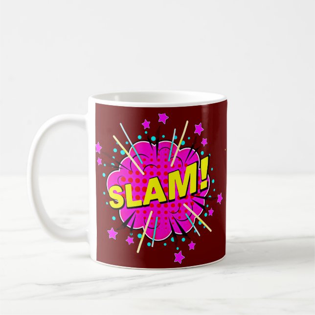 Comic Pop Art Pink Yellow SLAM Neuheit Kaffeetasse (Links)
