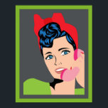 Comic Pop Art Poster<br><div class="desc">Comic Pop Art Poster mit Frauen am Telefon, Vintage Lady mit Bow, Green und Gray Border, </div>