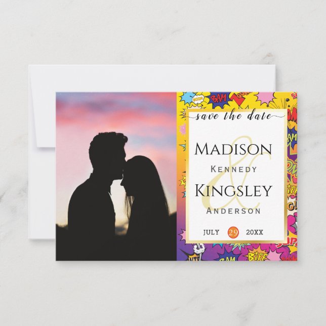Comic Pop Art Speech Bubble Retro Save the Date (Vorderseite)