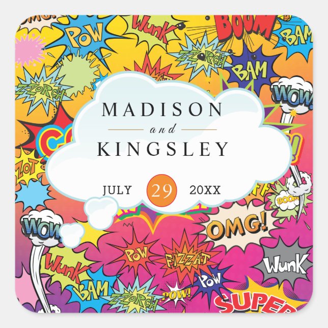 Comic Pop Art Speech Bubble Retro Tapestyle Quadratischer Aufkleber (Vorderseite)