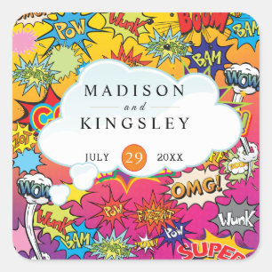 Comic Pop Art Speech Bubble Retro Tapestyle Quadratischer Aufkleber