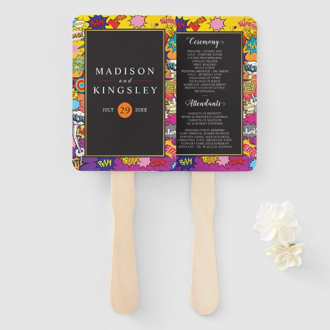 Comic Pop Art Speech Bubble Wedding Hand Fan Fächer (Vorne und Hinten)