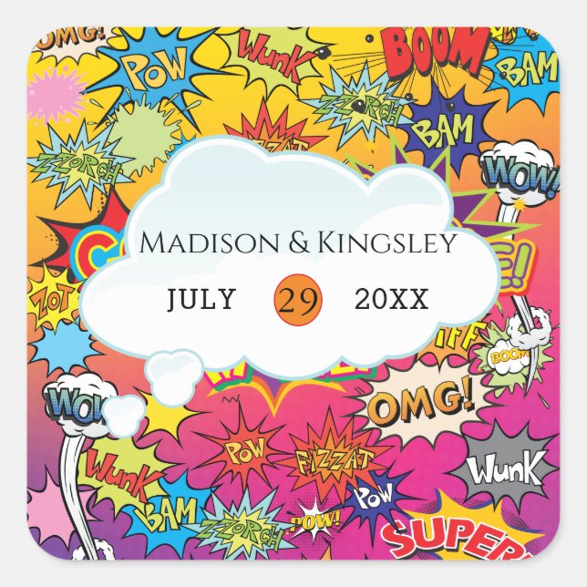 Comic Pop Art 💥 Sprechblase Retro Graffiti Quadratischer Aufkleber (Vorderseite)