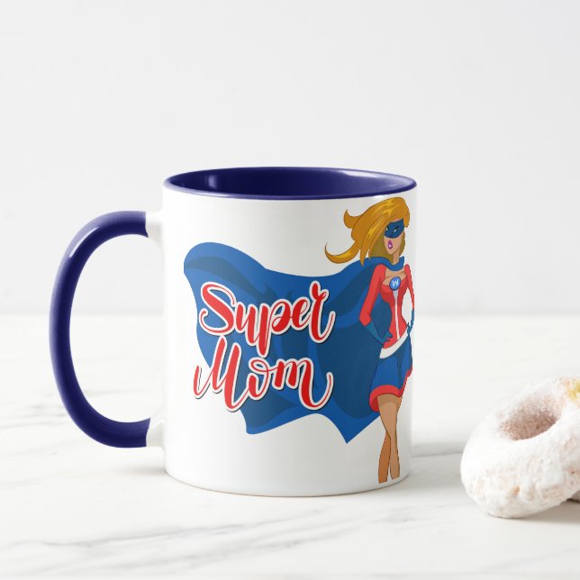 Comic Pop Art Super Mama in einer Cape Tasse (Mit Donut)