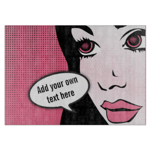 Comic Pop Art von Gesicht einer Frau mit benutzerd Schneidebrett