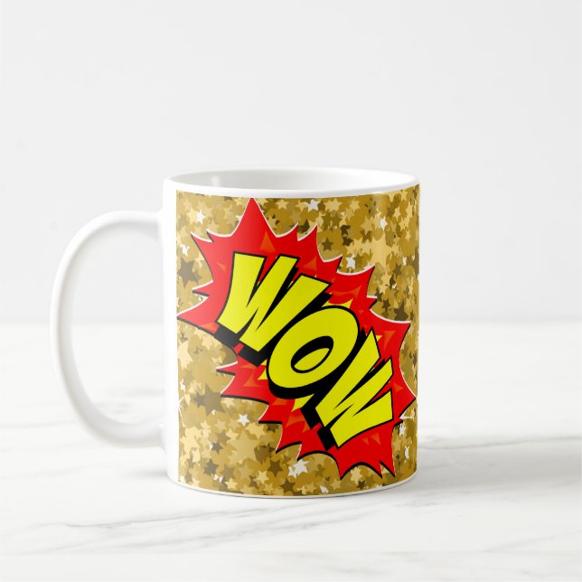 Comic Pop Art Yellow WOW Novelty Funny Coffee Kaffeetasse (Links)