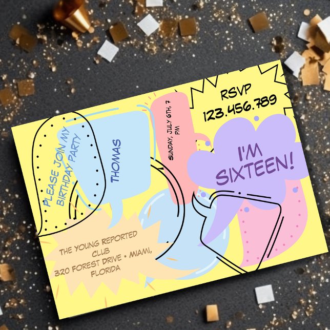 Comic Pop Kunst Sprechblasen Teenager Kindergeburt Einladung (Von Creator hochgeladen)