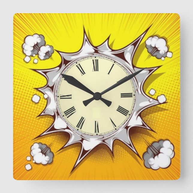 Comic Quadratische Wanduhr (Vorderseite)