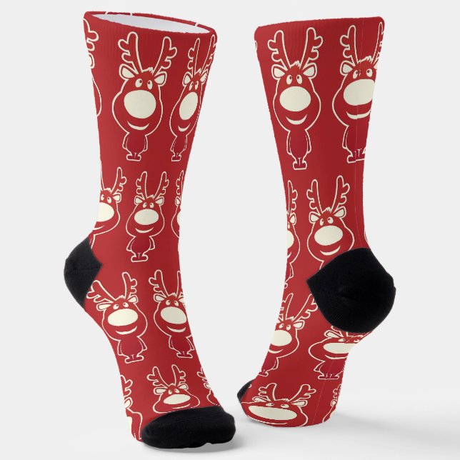 Comic-Rentier-Rot-Muster Socken (Gewinkelt)