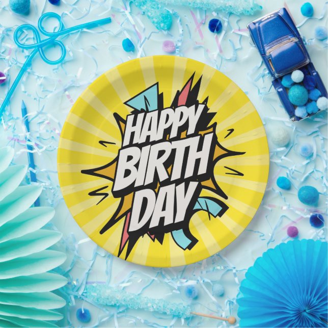 Comic Retro Alles Gute zum Geburtstag! Pappteller (Party)