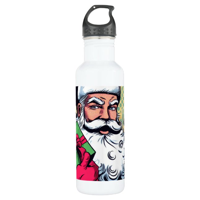 Comic Santa/Weihnachten Edelstahlflasche (Vorderseite)