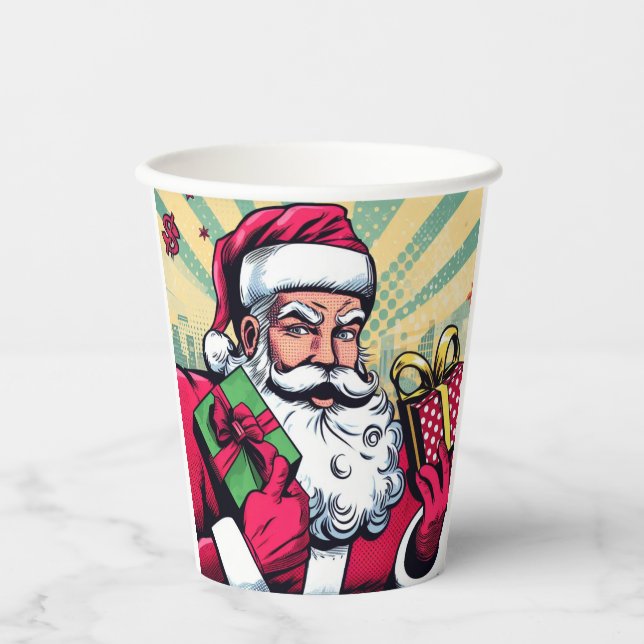 Comic Santa/Weihnachten Pappbecher (Vorderseite)