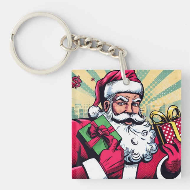 Comic Santa/Weihnachten Schlüsselanhänger (Vorderseite)