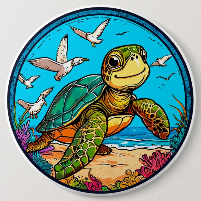 Comic-Schildkröte Button (Vorderseite)