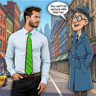 Comic-Schlips Grün mit Gelben Streifen Krawatte