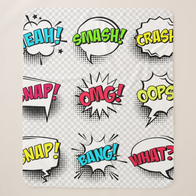 Comic-Sprechblasen mit Halbton-Schatten und Text Sherpadecke (Vorderseite)