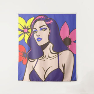 Comic-Stil hübsche Frau Tapestry Wandteppich