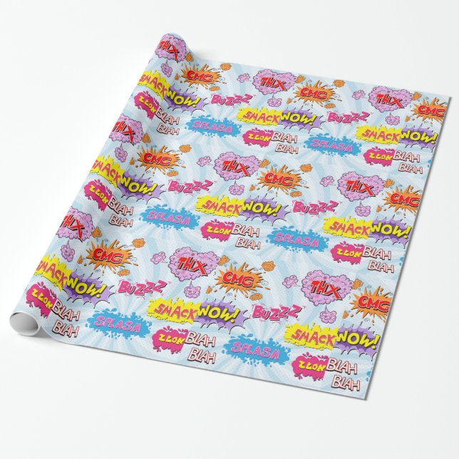 Comic-Stil Mädchen-Superhelden-Design Geschenkpapier (Ungerollt)