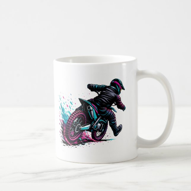 Comic-Stil Motocross-Fahrer Matschspritzer Kaffeetasse (Rechts)