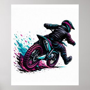 Comic-Stil Motocross-Fahrer Matschspritzer Poster