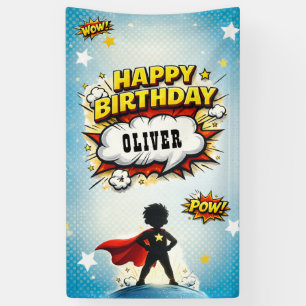 Comic-Stil-Superhelden-Jungen-Name Geburtstag Banner