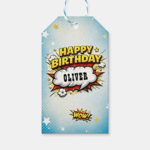 Comic-Stil-Superhelden-Jungen-Name Geburtstag Geschenkanhänger