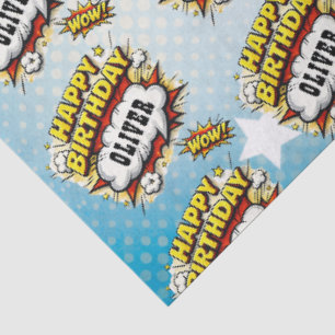 Comic-Stil-Superhelden-Jungen-Name Geburtstag Seidenpapier