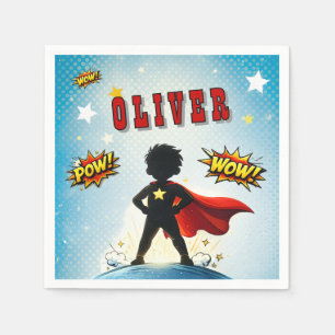 Comic-Stil-Superhelden-Jungen-Name Geburtstag Serviette