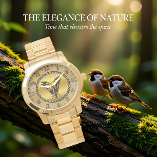 Comic-Streifen Schwarz-Gold Adler mit Goldfolie Armbanduhr