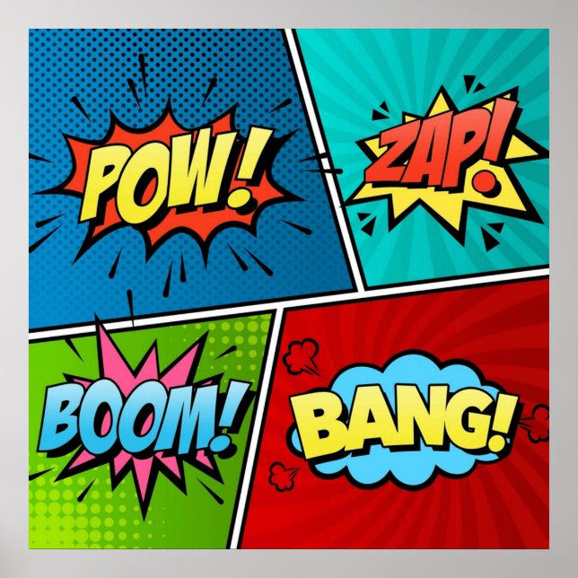 Comic Strippen Text Comic Buch Retro Pow Zap Boom  Poster (Vorne)