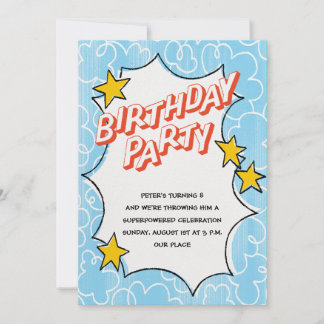 Comic style birthday party invitation einladung