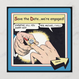 Comic Style Bling Ring Save the Date blau