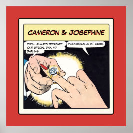 Comic Style Bling Ring Wedding Red Poster