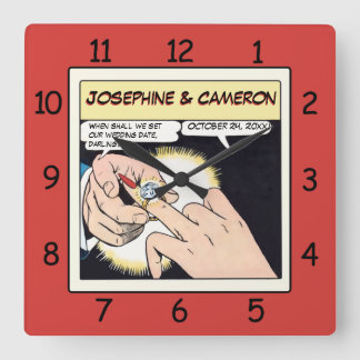 Comic Style Bling Ring Wedelzange Rot Quadratische Wanduhr