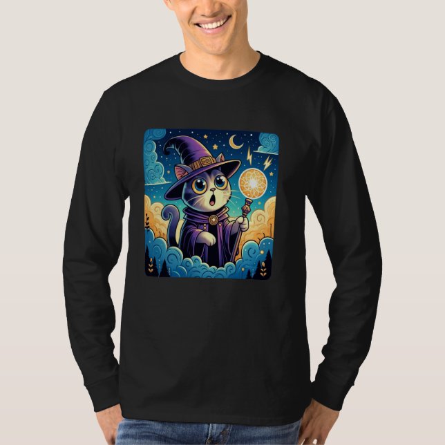Comic Style Kitten Lover Funny Reaction Wizard Cha T-Shirt (Vorderseite)
