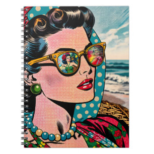 Comic-Style-Kunst   Frau beobachtet Hula-Tänzerin Notizblock