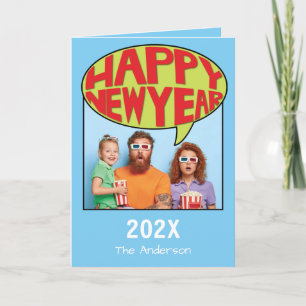 Comic Style Personalisiertes Foto Happy New Year C Dankeskarte