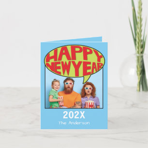 Comic Style Personalisiertes Foto Happy New Year C Dankeskarte